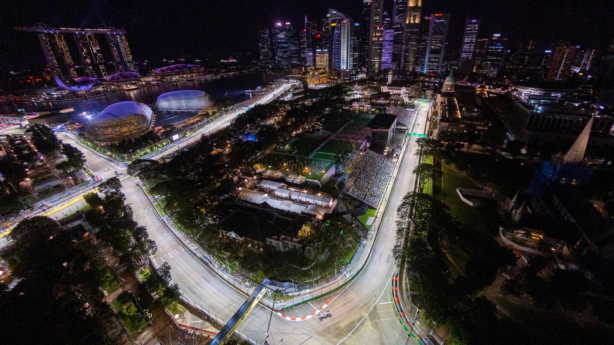 Singapore Formula 1 night race with city skyline
